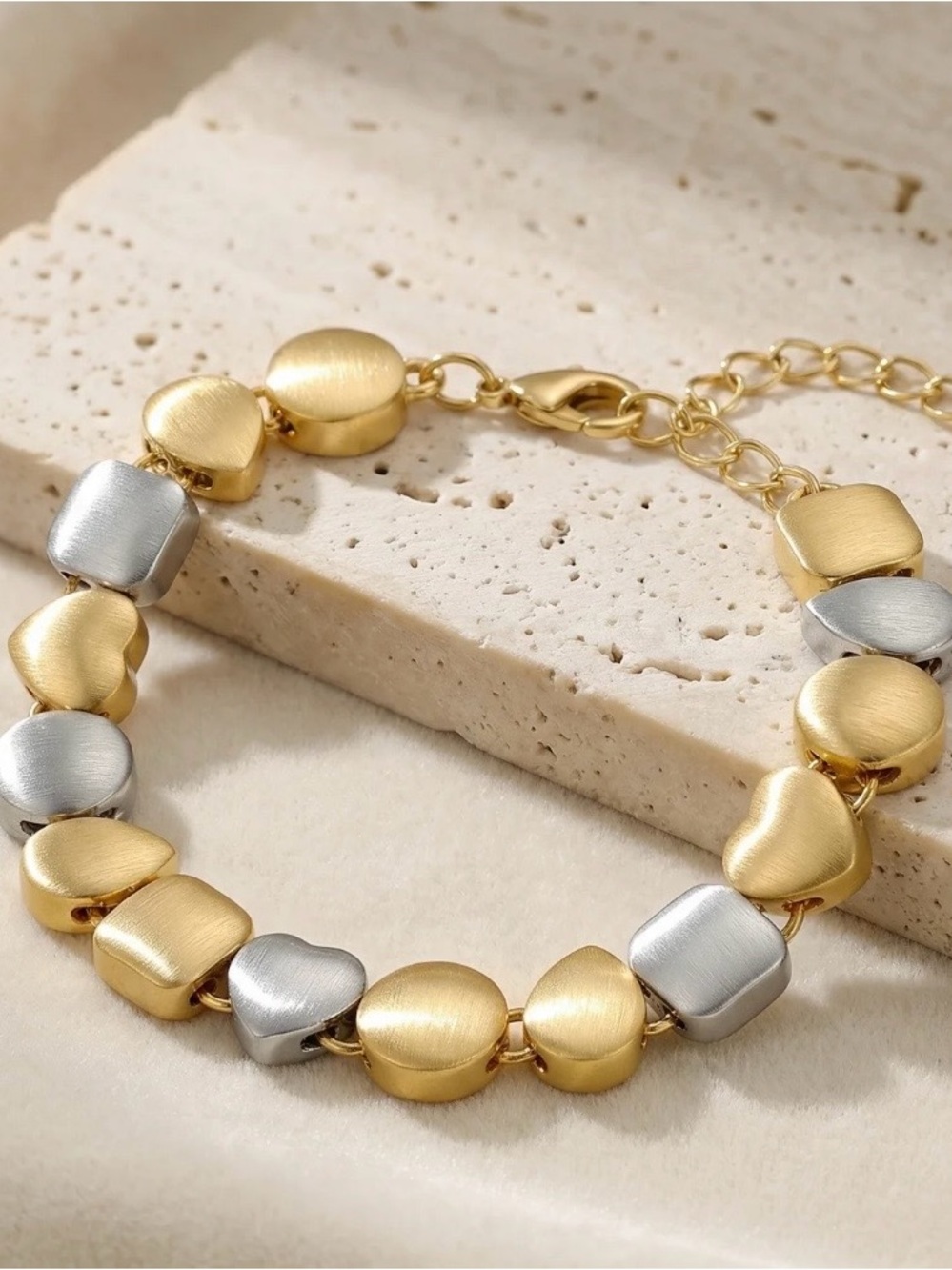 Gold & Silver Heart Link Bracelet - Women's Jewelry